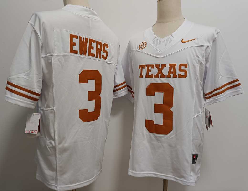 Men%27s Texas Longhorns #3 Quinn Ewers White FUSE Stitched Jersey